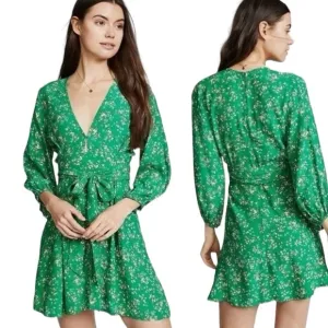 FAITHFULL The Brand Margot Cap Estel Ditsy Floral Dress Sz M 6 Kelly Green