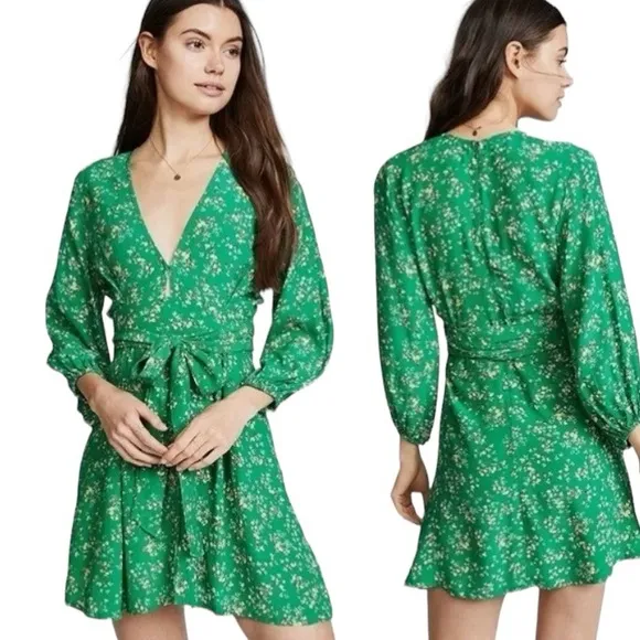 FAITHFULL The Brand Margot Cap Estel Ditsy Floral Dress Sz M 6 Kelly Green