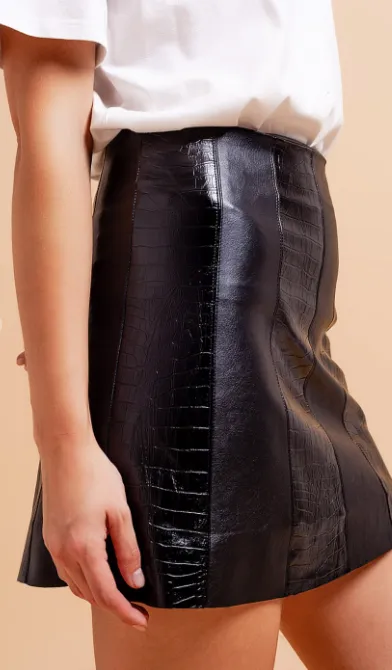 Faux Croc Leather Mini Skirt
