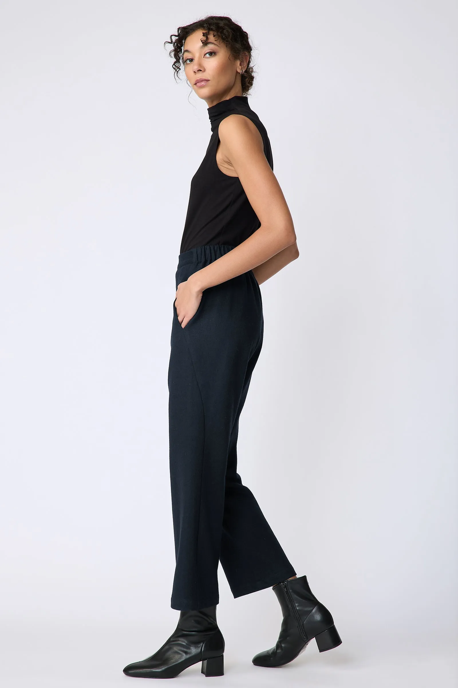 Felted Jersey Angle Seam Crop Pant - Midnight