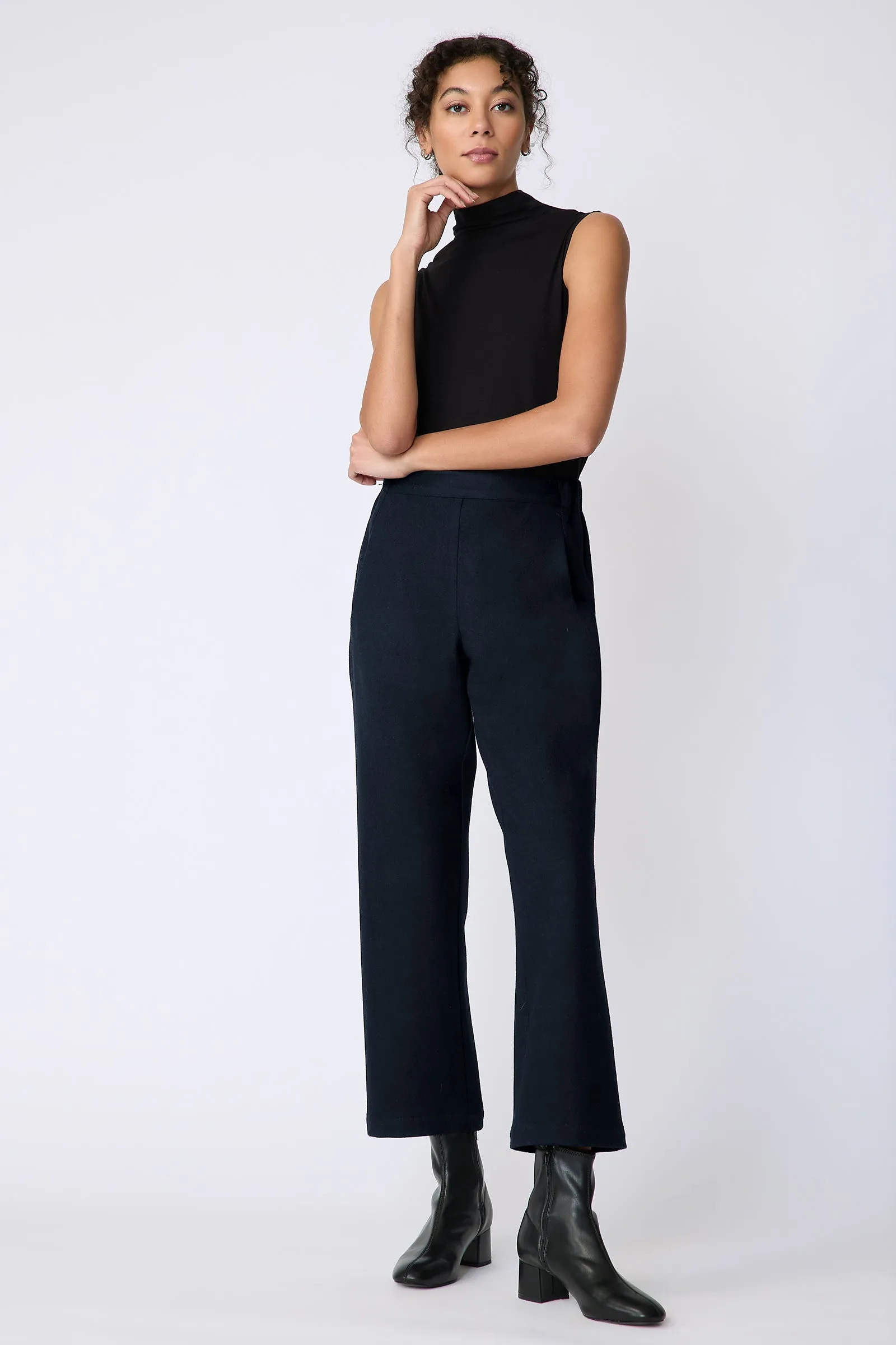 Felted Jersey Angle Seam Crop Pant - Midnight