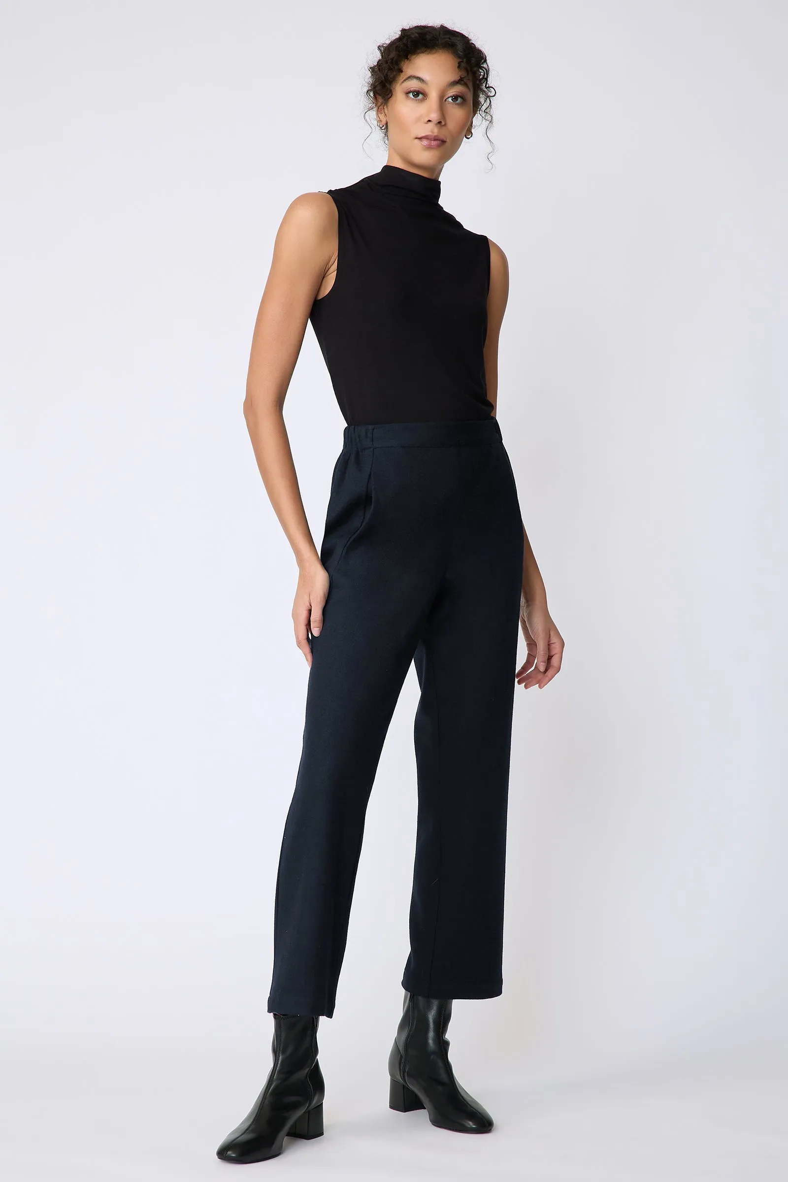 Felted Jersey Angle Seam Crop Pant - Midnight
