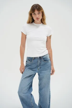 Fitted Ribbed Crew Tee - White