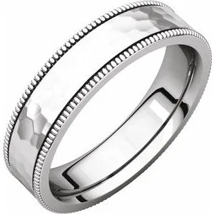 Flat Milgrain Band with Satin & Hammer Finish 51533 - 2 mm - 6 mm