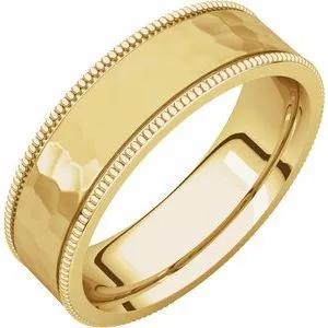 Flat Milgrain Band with Satin & Hammer Finish 51533 - 2 mm - 6 mm