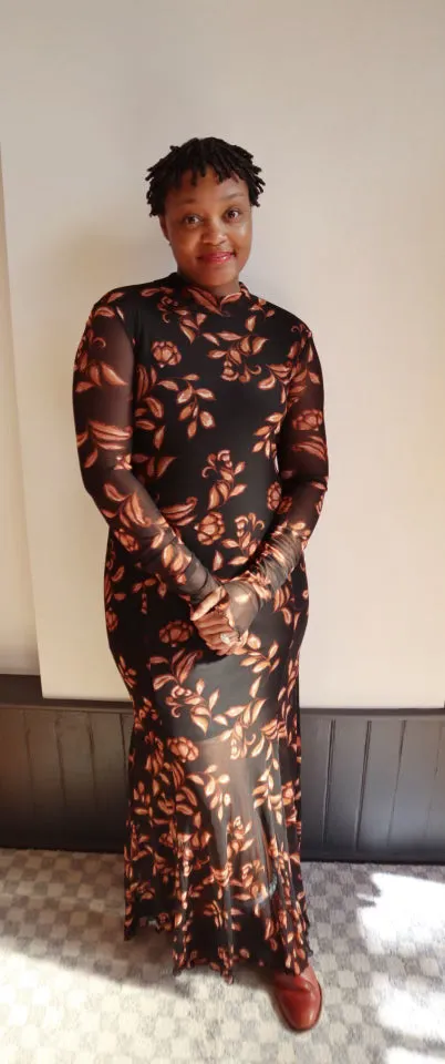 Floral Mesh Mock-Neck Maxi Dress