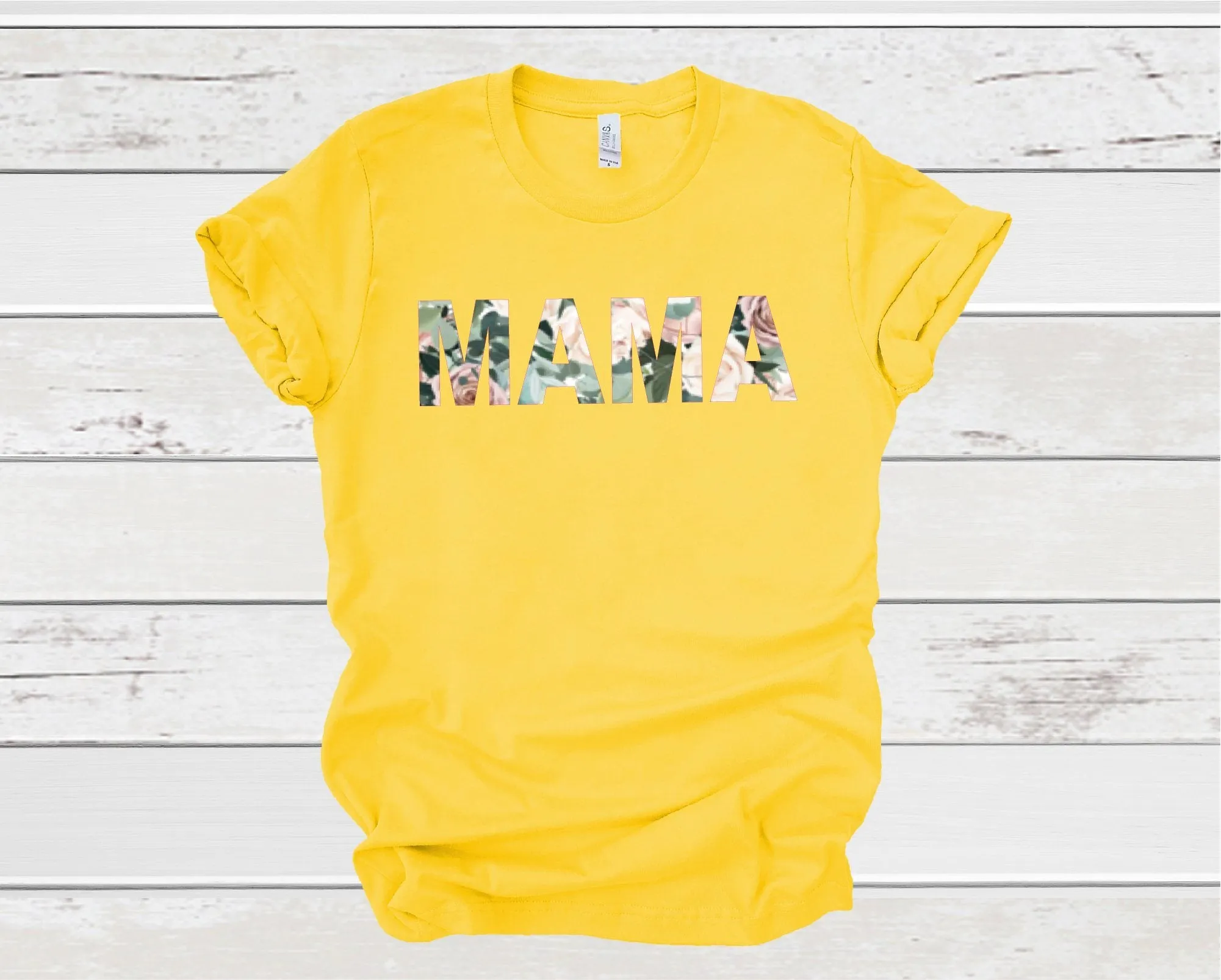 Floral Print Plain Mama Slogan T-Shirt