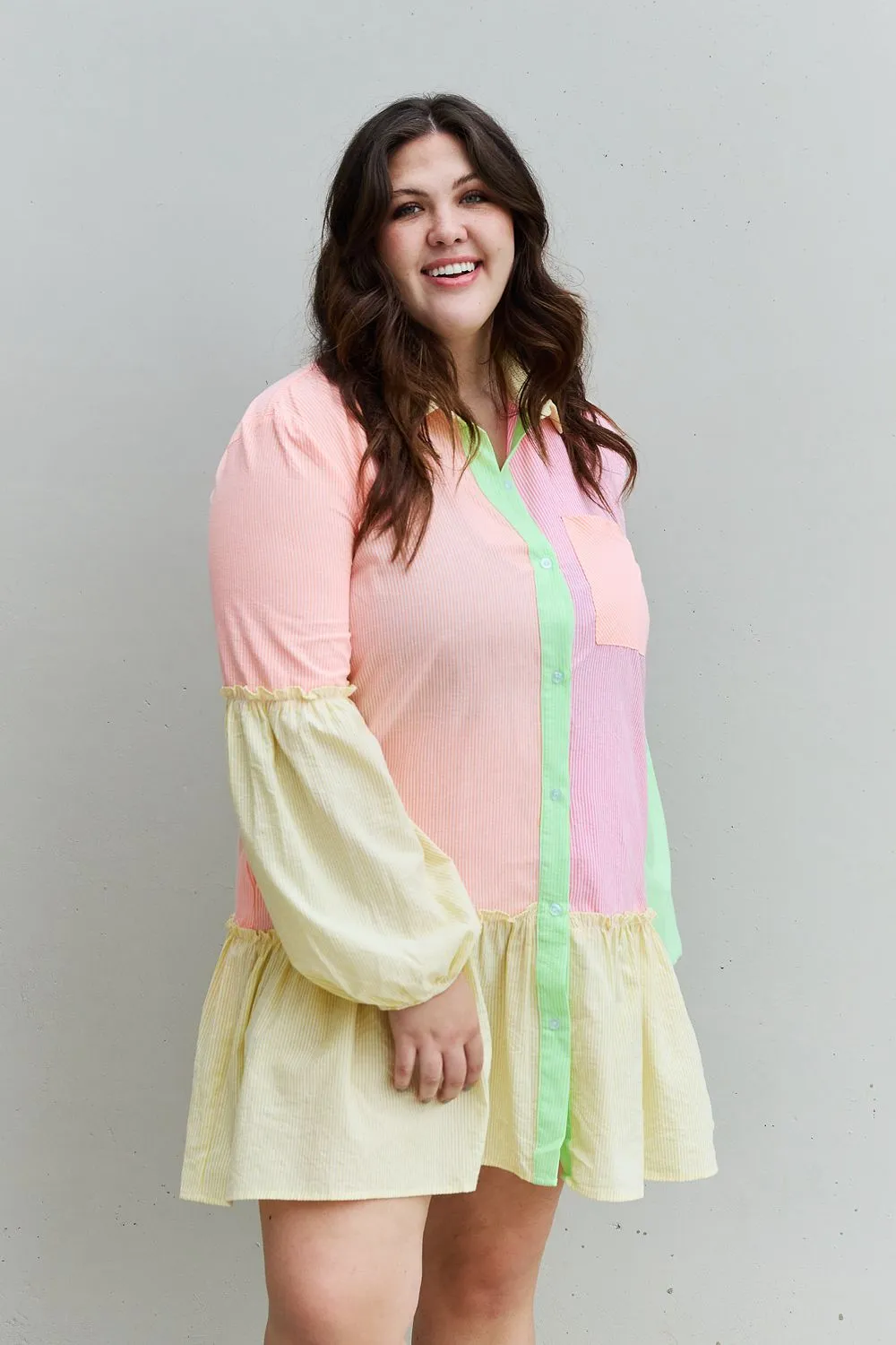 Flying Colors Colorblock Long Sleeve Shirt Dress