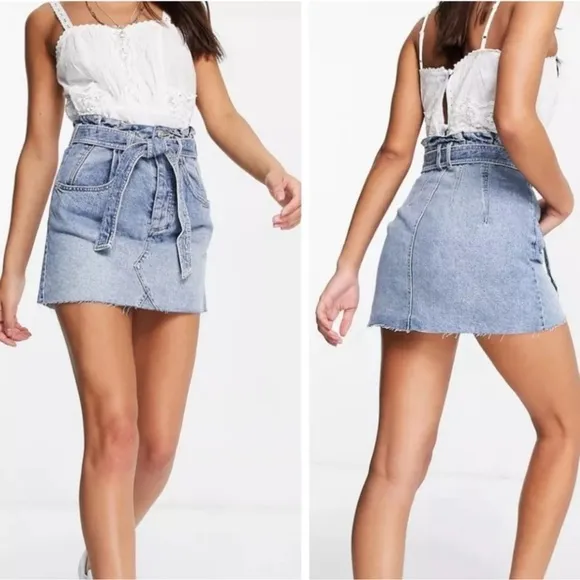 Free People We the Free East of Eden Denim Mini Skirt Size 27 High Rise Cotton