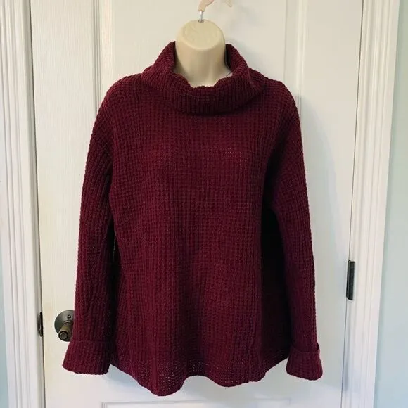 Free People Sidewinder Maroon Waffle Knit Turtleneck Sweater! ❤️