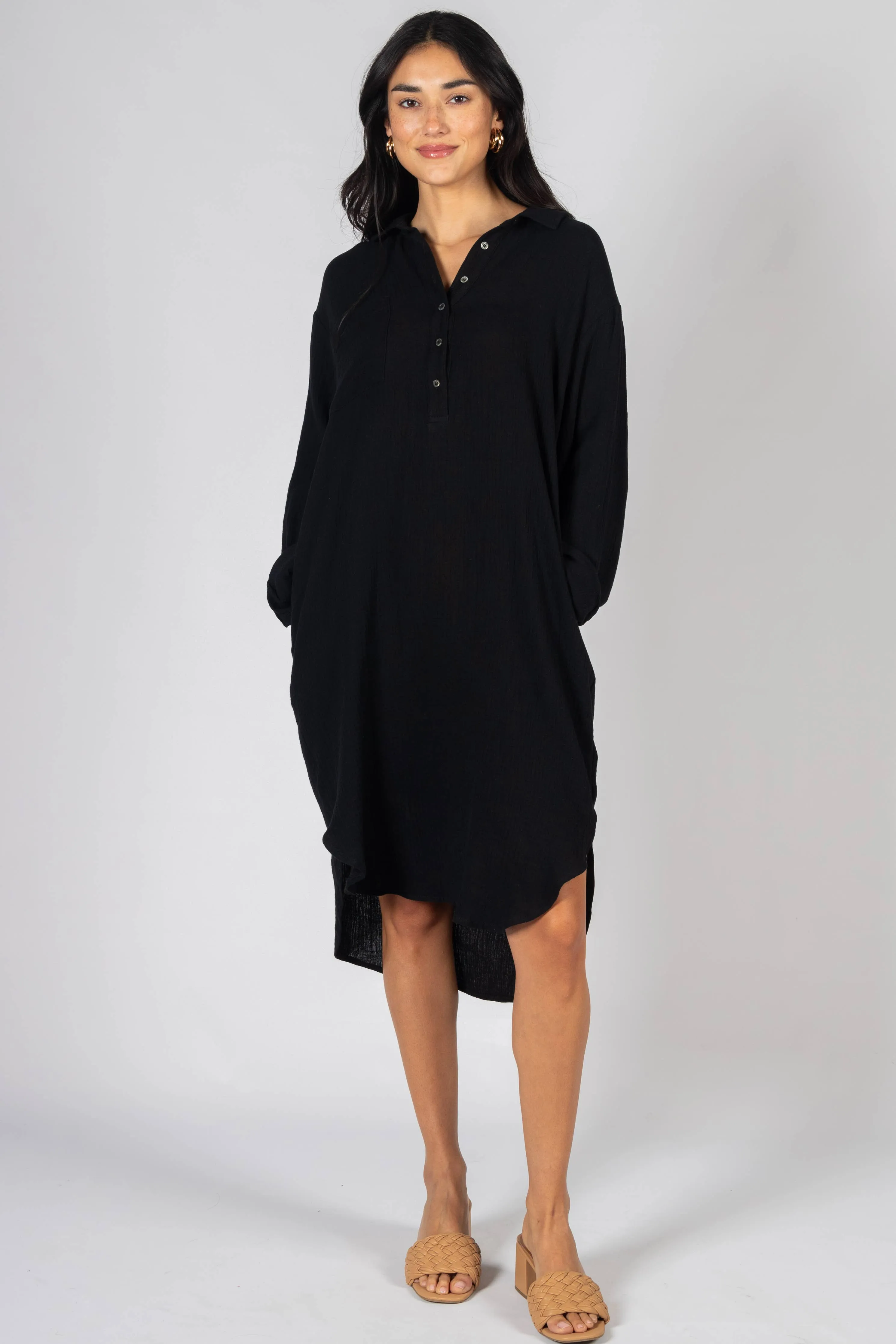 Gauze Button Up Shirt Dress