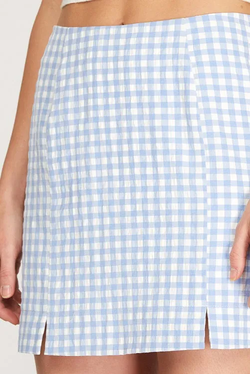 Gingham Mini Skirt with Front Slit