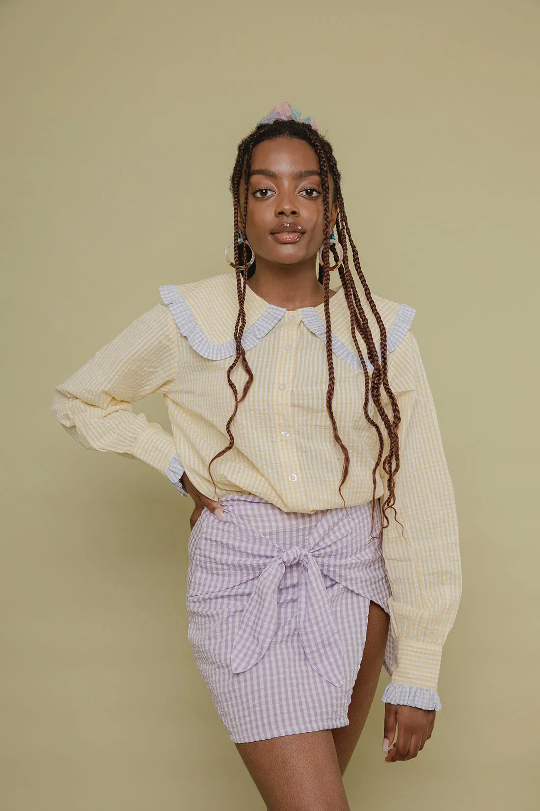 Gingham Mini Skirt with Knot Detail