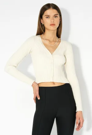 Ginza Rib Cropped Cardigan / Feather