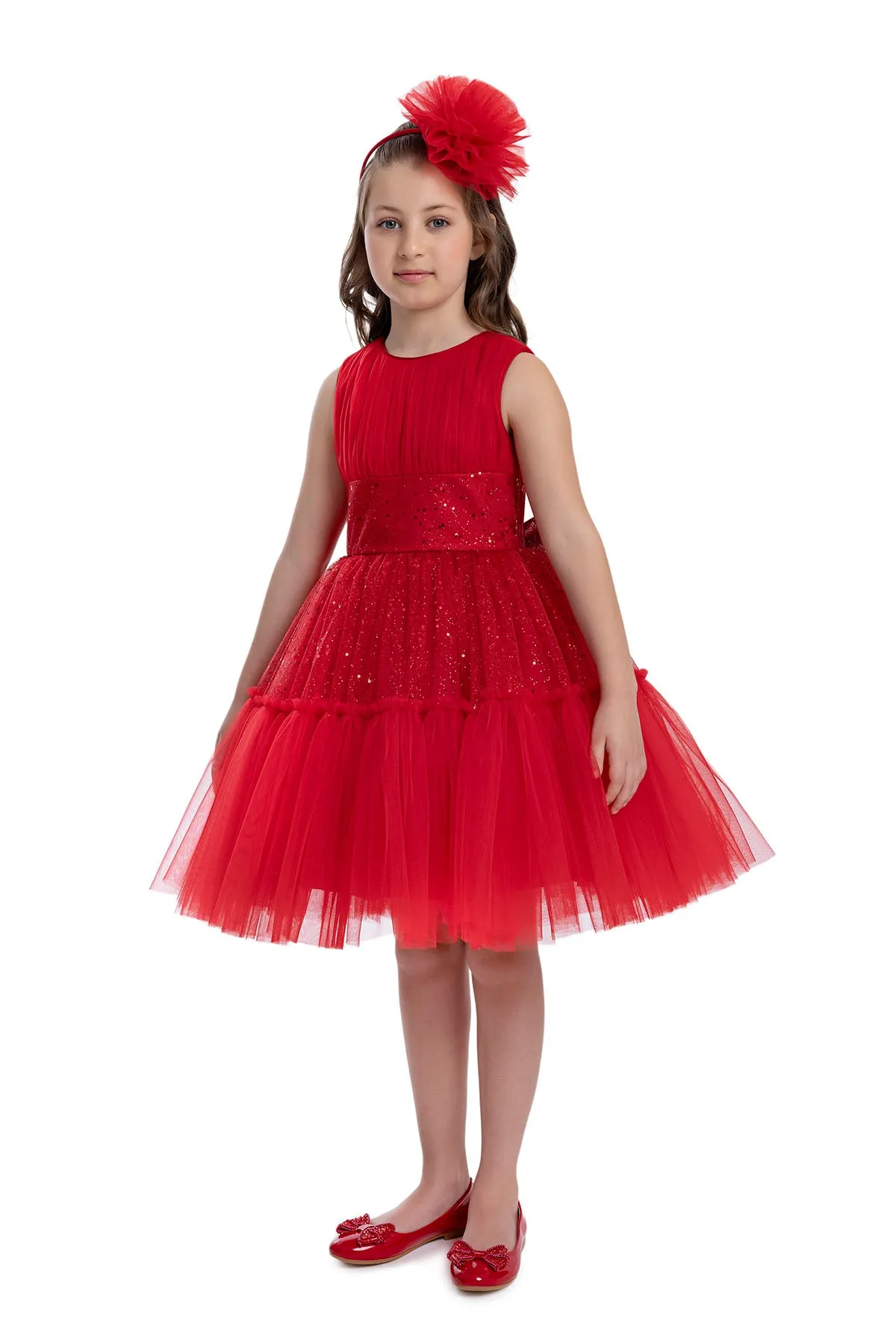 Girls Festive Red Sleeveless Tutu Dress