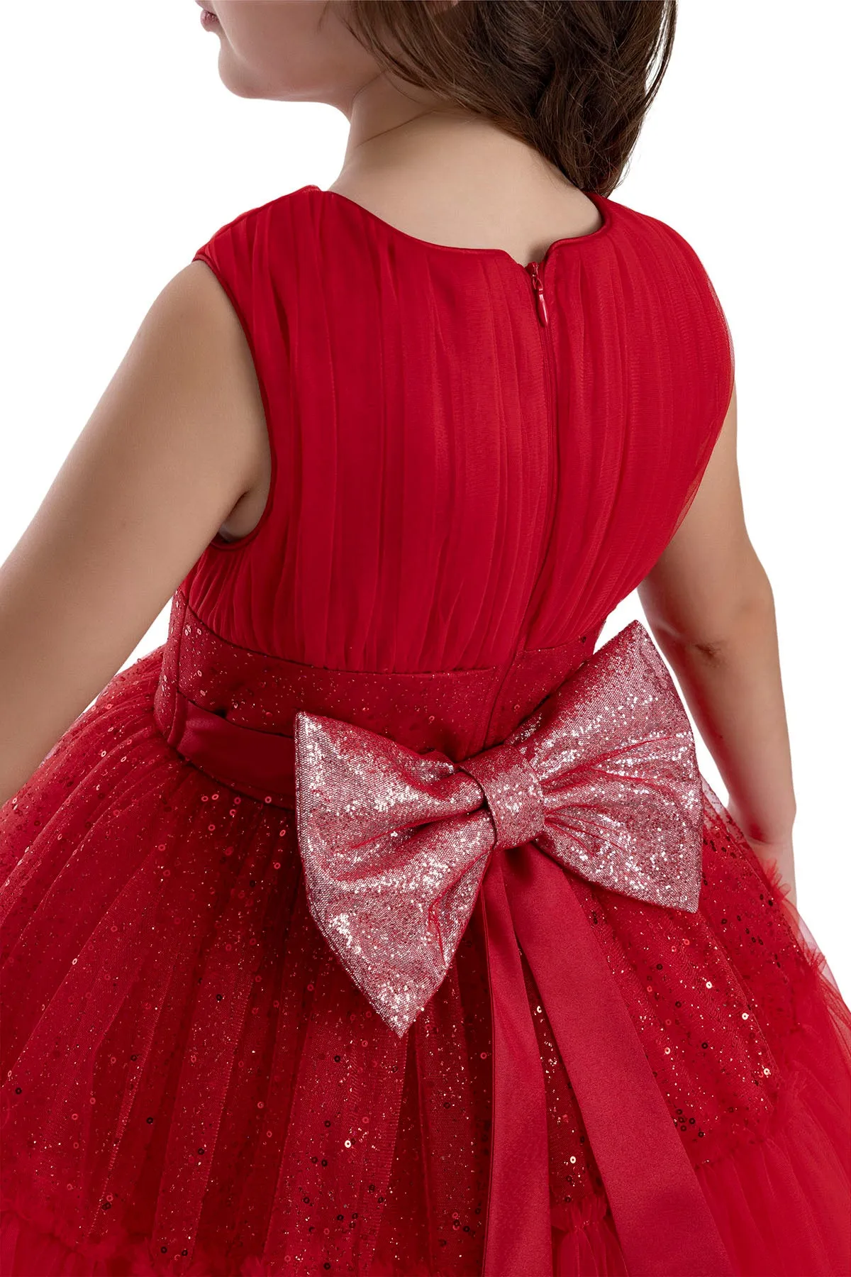 Girls Festive Red Sleeveless Tutu Dress
