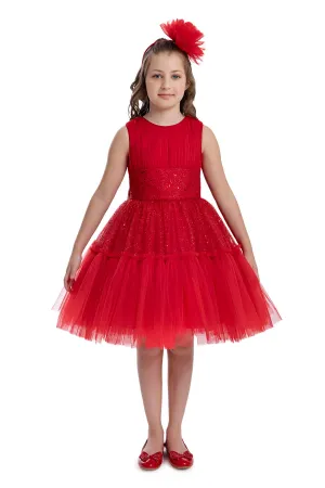 Girls Festive Red Sleeveless Tutu Dress