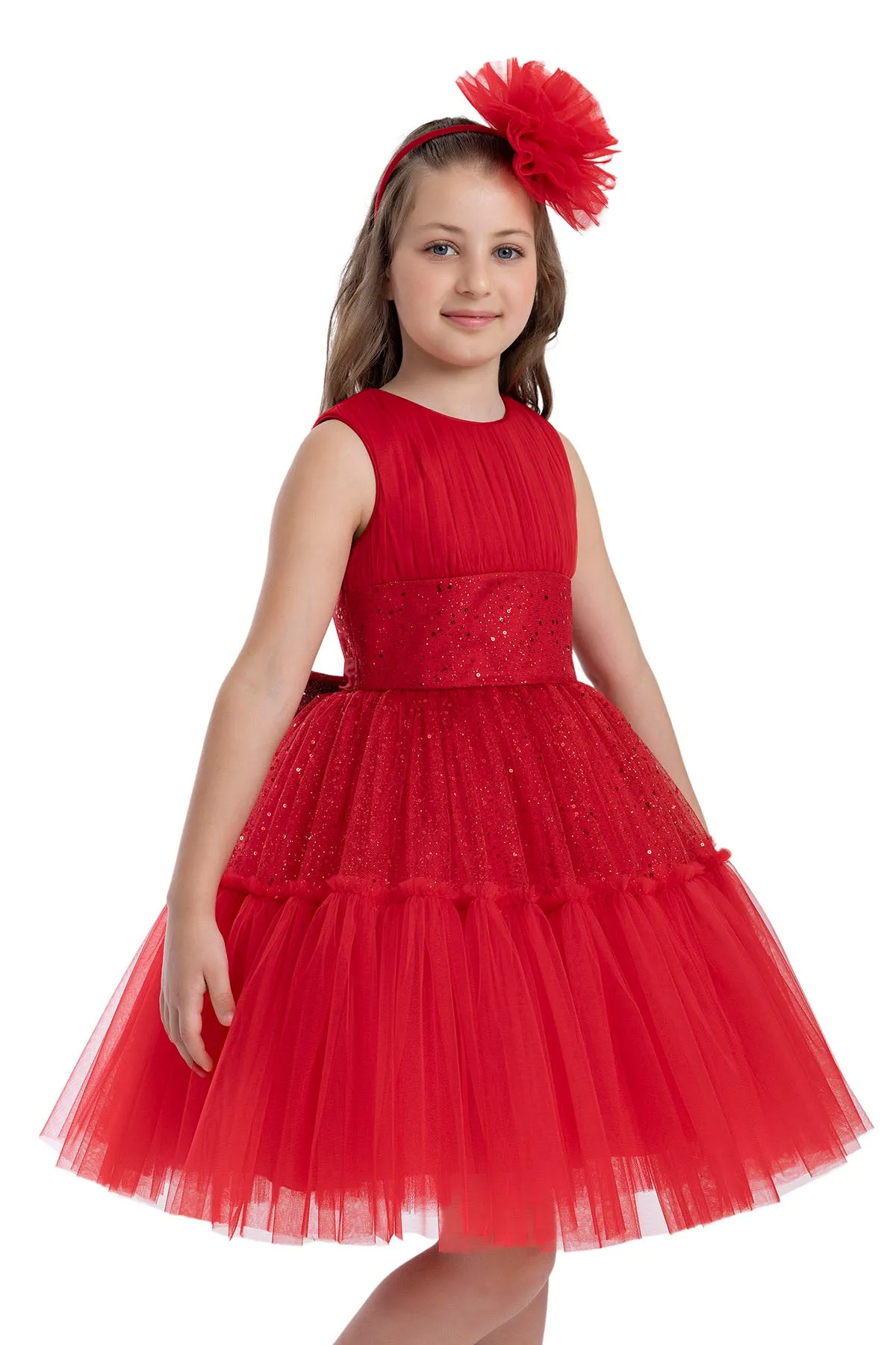 Girls Festive Red Sleeveless Tutu Dress