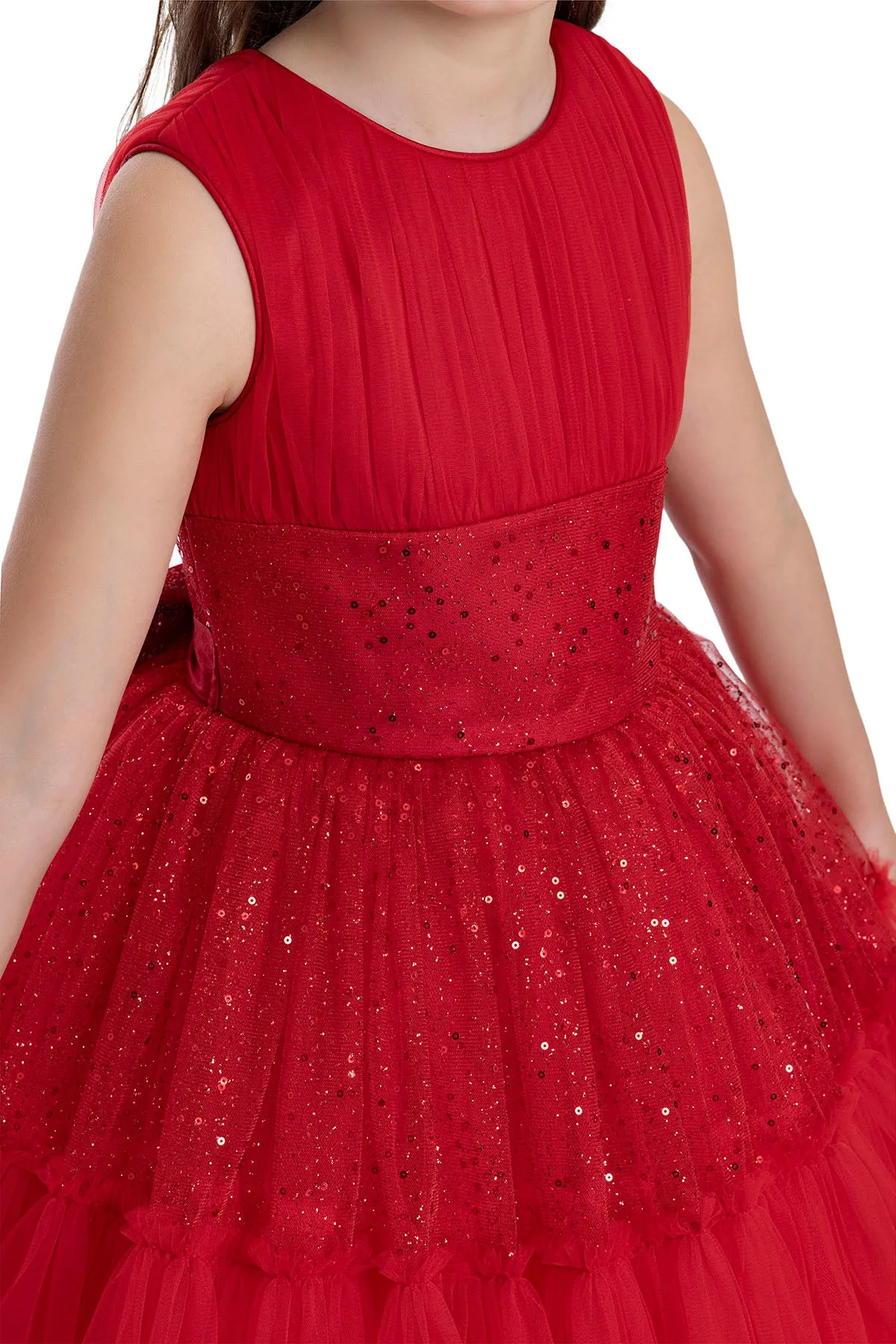 Girls Festive Red Sleeveless Tutu Dress