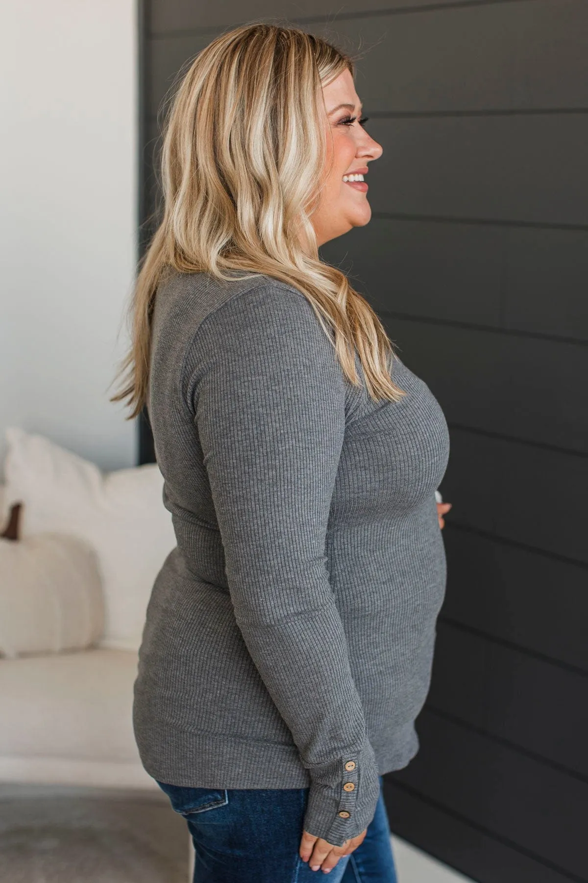Give Your Best Henley Top- Charcoal
