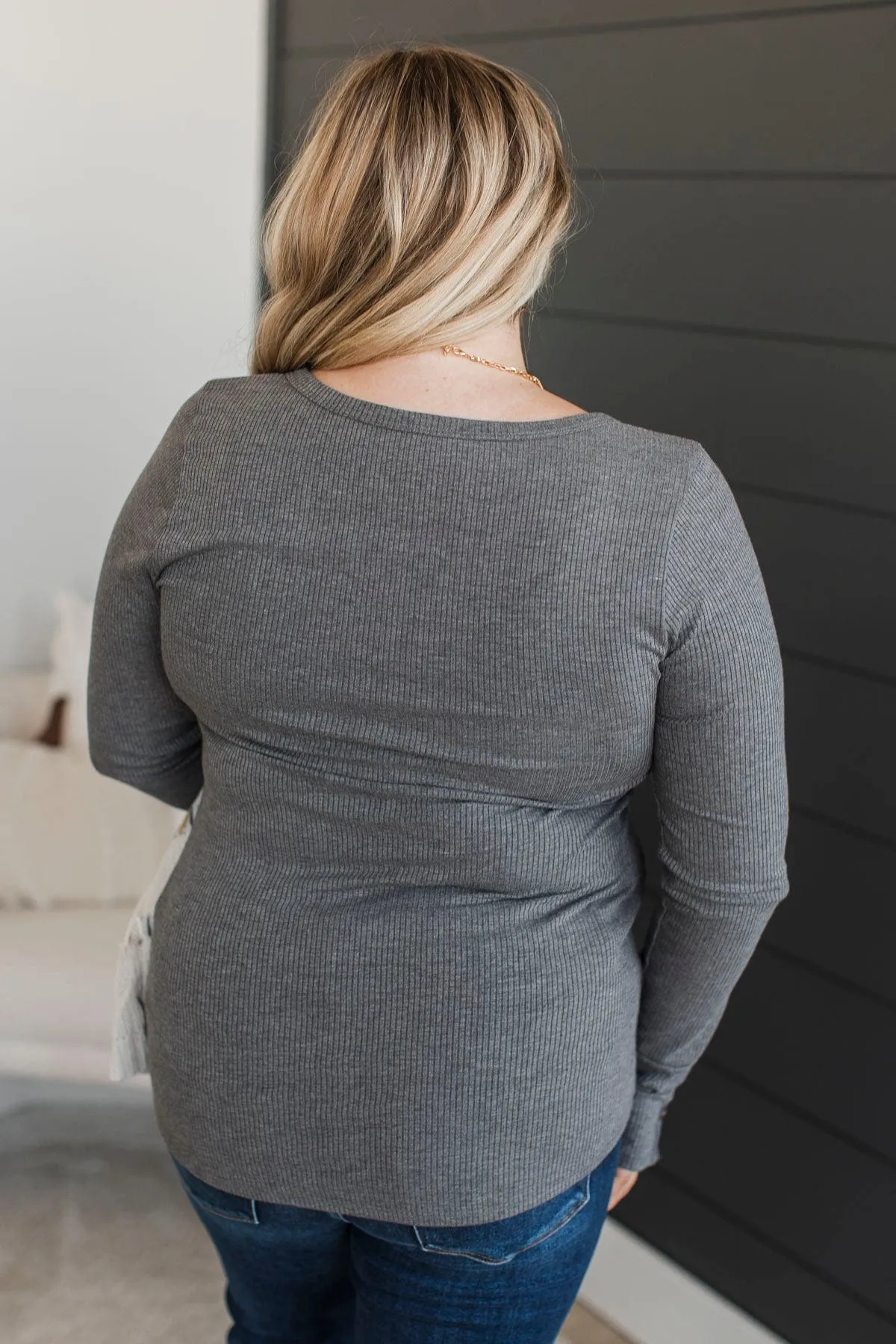 Give Your Best Henley Top- Charcoal