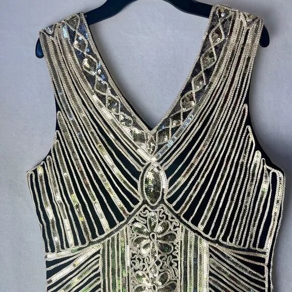 Gold Sequins Dress Black Gold Flapper Dress Size Medium