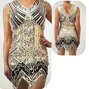 Gold Sequins Dress Black Gold Flapper Dress Size Medium