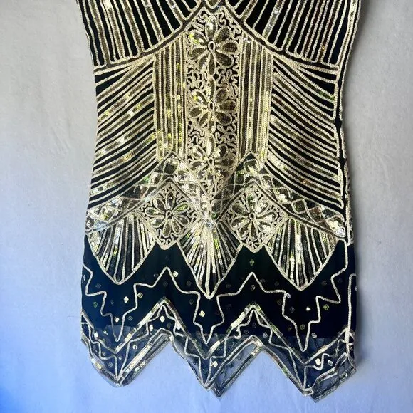 Gold Sequins Dress Black Gold Flapper Dress Size Medium