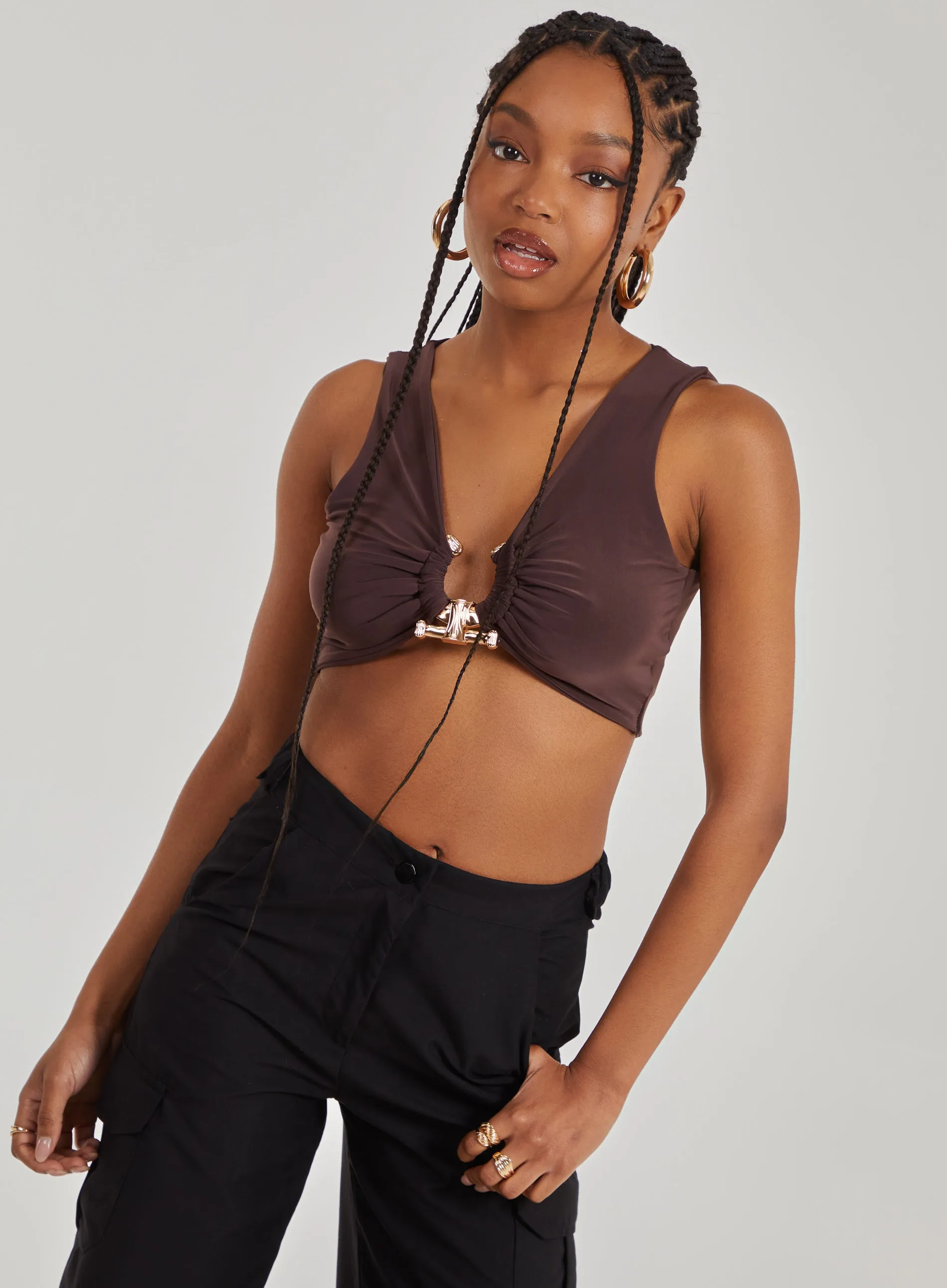 Gold Trim Slinky Sleeveless Top