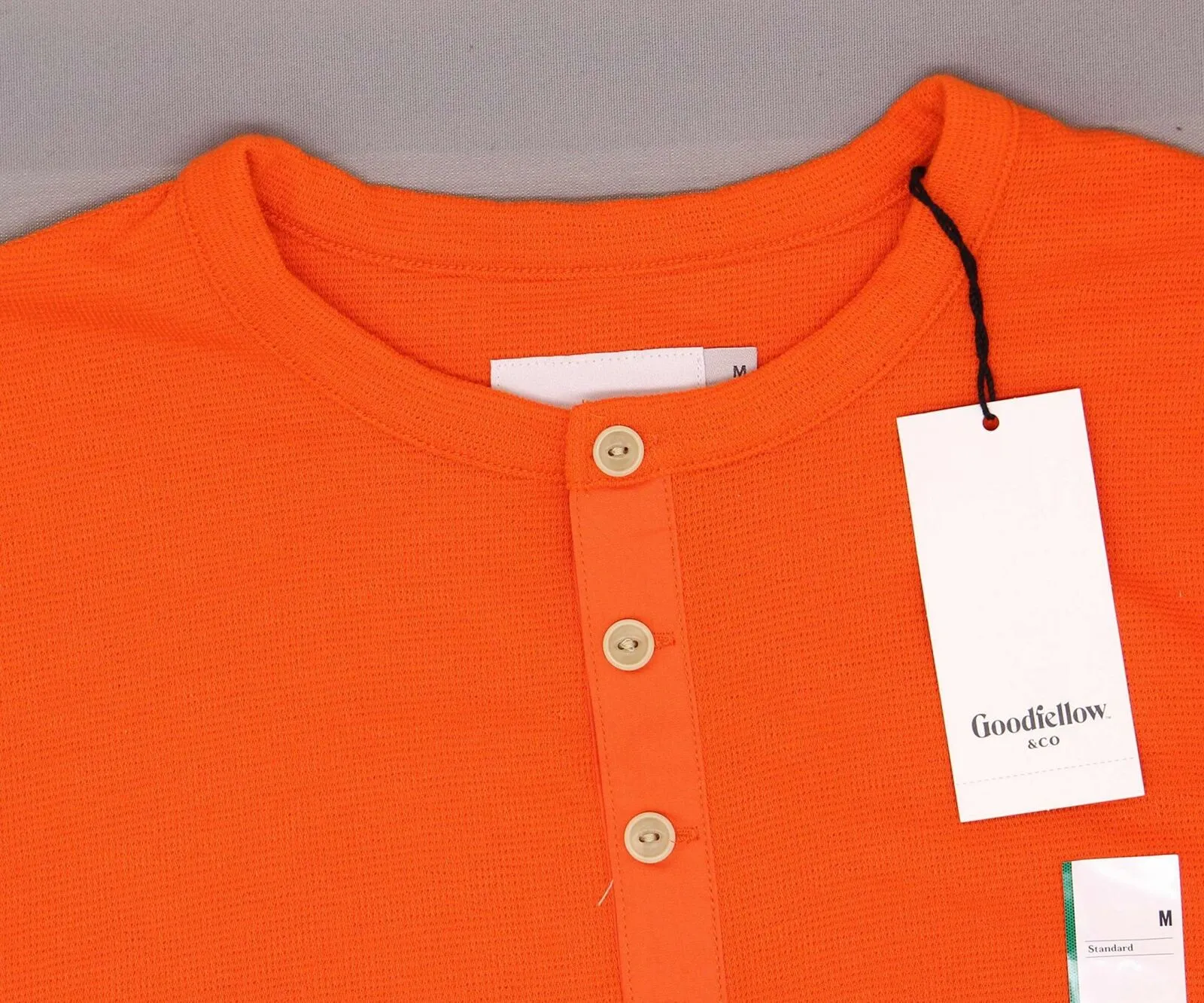 Goodfellow Men's Heavyweight Long-Sleeve Thermal Henley Shirt Small Orange