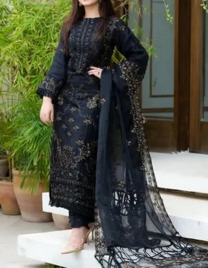 Grace W109 -Embroidered 3pc marina dress with embroidered chiffon dupatta