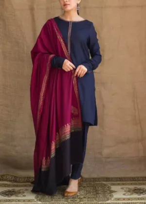 Grace W519-Embroidered 3pc marina dress with Printed shawl.