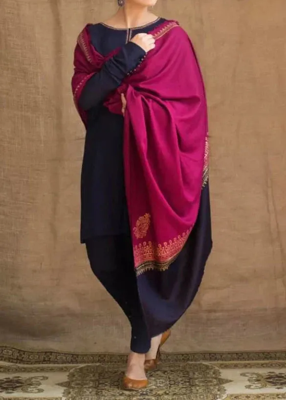 Grace W519-Embroidered 3pc marina dress with Printed shawl.