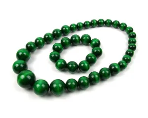 Handmade Wooden Bead Necklace and Bracelet Set (Korale Goralskie)- Dark Green