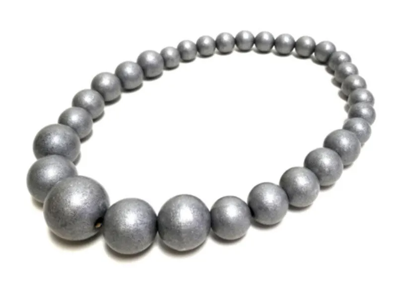 Handmade Wooden Bead Necklace and Bracelet Set (Korale Goralskie)- Metallic Silver