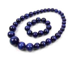 Handmade Wooden Bead Necklace and Bracelet Set (Korale Goralskie)- Navy Blue