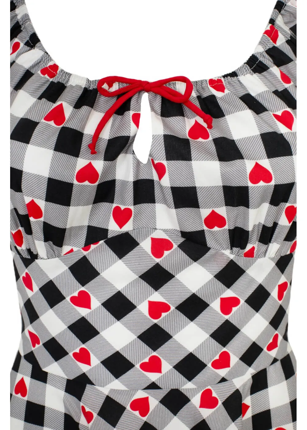 Hell Bunny Leonie Gingham Hearts 50's Swing Dress Black White