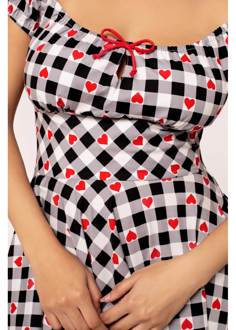 Hell Bunny Leonie Gingham Hearts 50's Swing Dress Black White