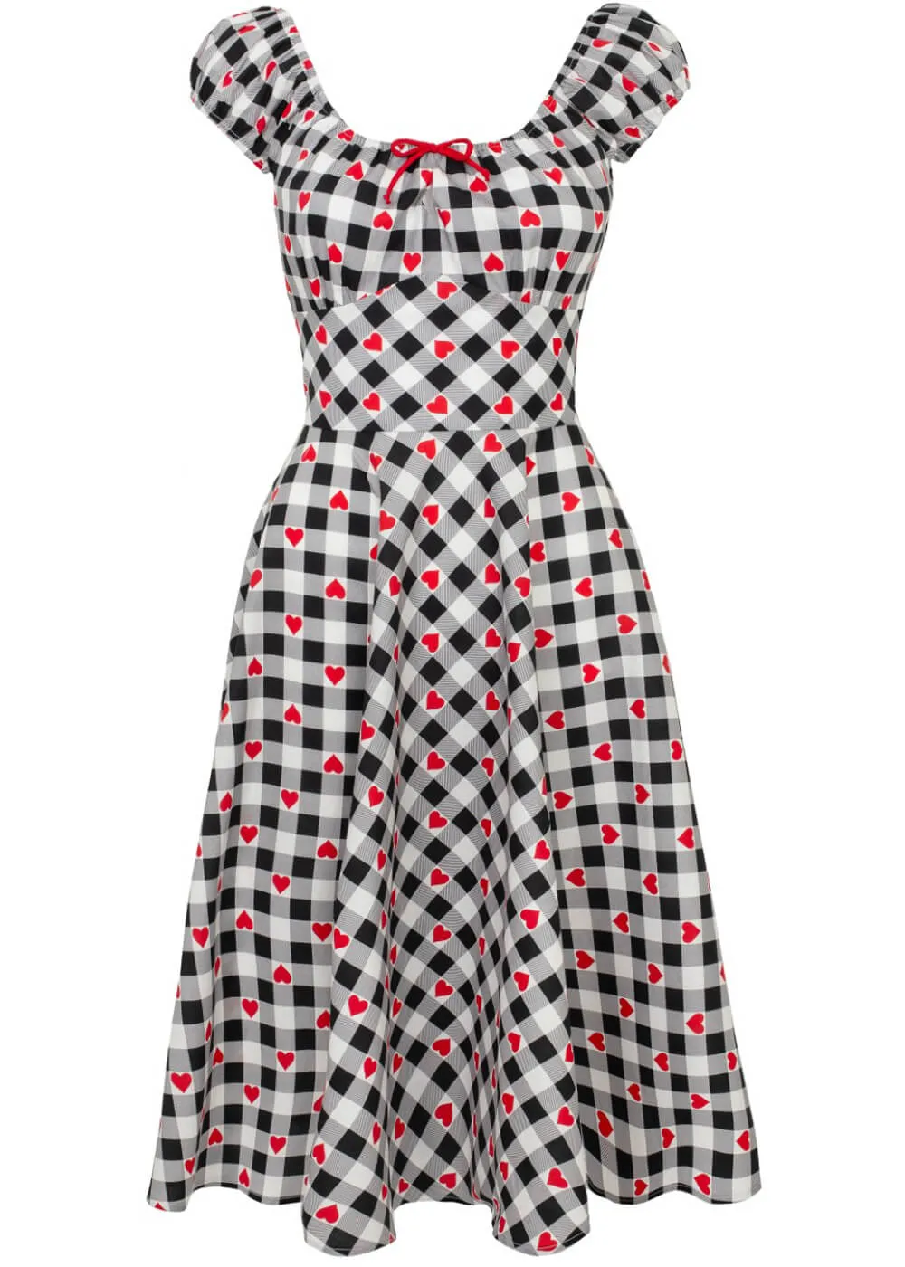 Hell Bunny Leonie Gingham Hearts 50's Swing Dress Black White