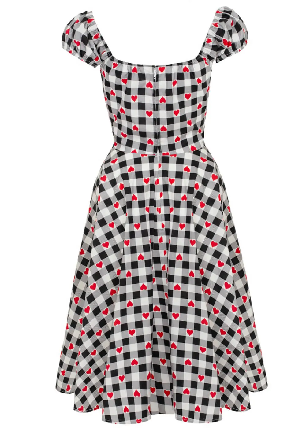 Hell Bunny Leonie Gingham Hearts 50's Swing Dress Black White