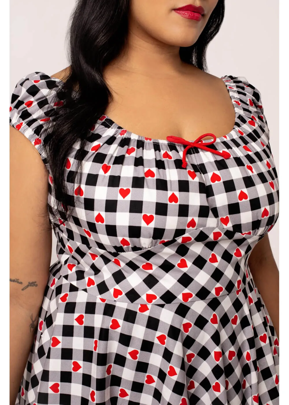 Hell Bunny Leonie Gingham Hearts 50's Swing Dress Black White