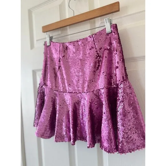 Hemline Hausen Pink Sequin Mini Skirt Flared Womens S NWT Festival Boho Outfit