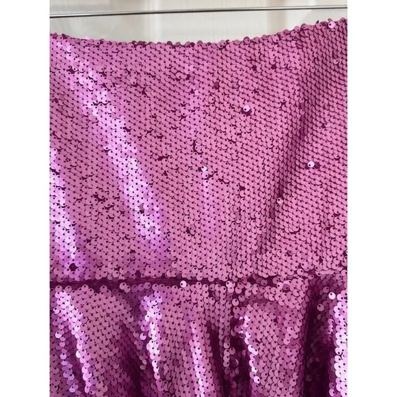 Hemline Hausen Pink Sequin Mini Skirt Flared Womens S NWT Festival Boho Outfit