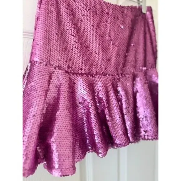 Hemline Hausen Pink Sequin Mini Skirt Flared Womens S NWT Festival Boho Outfit