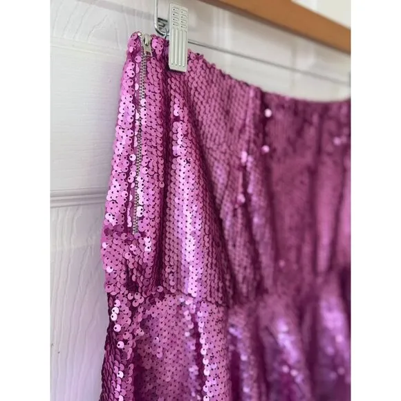Hemline Hausen Pink Sequin Mini Skirt Flared Womens S NWT Festival Boho Outfit