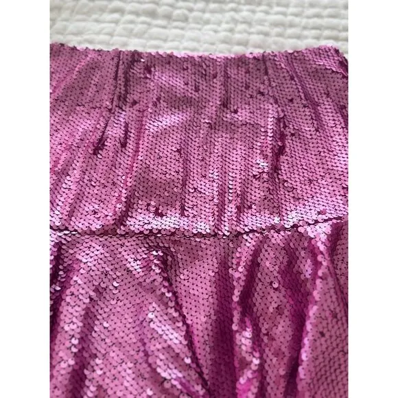 Hemline Hausen Pink Sequin Mini Skirt Flared Womens S NWT Festival Boho Outfit