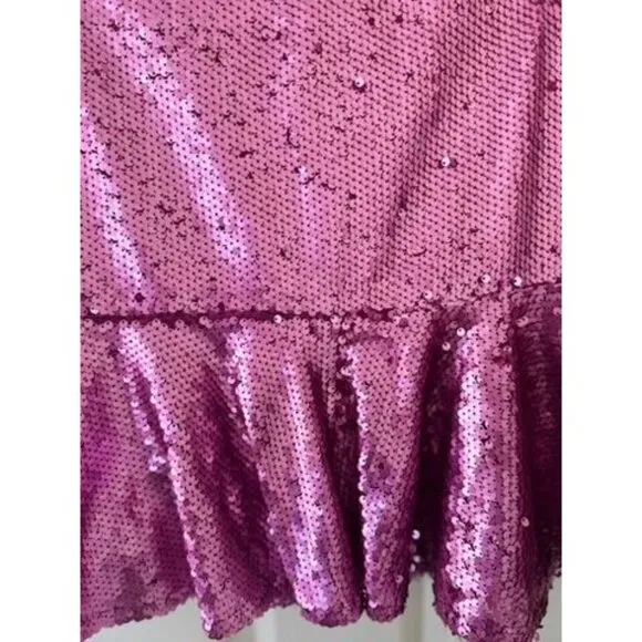Hemline Hausen Pink Sequin Mini Skirt Flared Womens S NWT Festival Boho Outfit