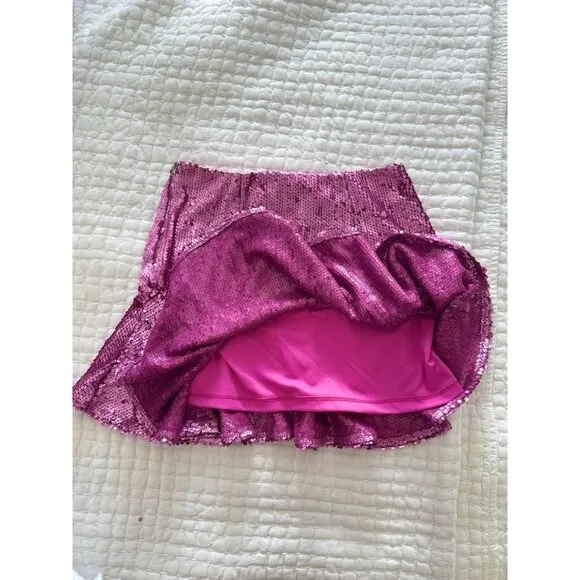 Hemline Hausen Pink Sequin Mini Skirt Flared Womens S NWT Festival Boho Outfit