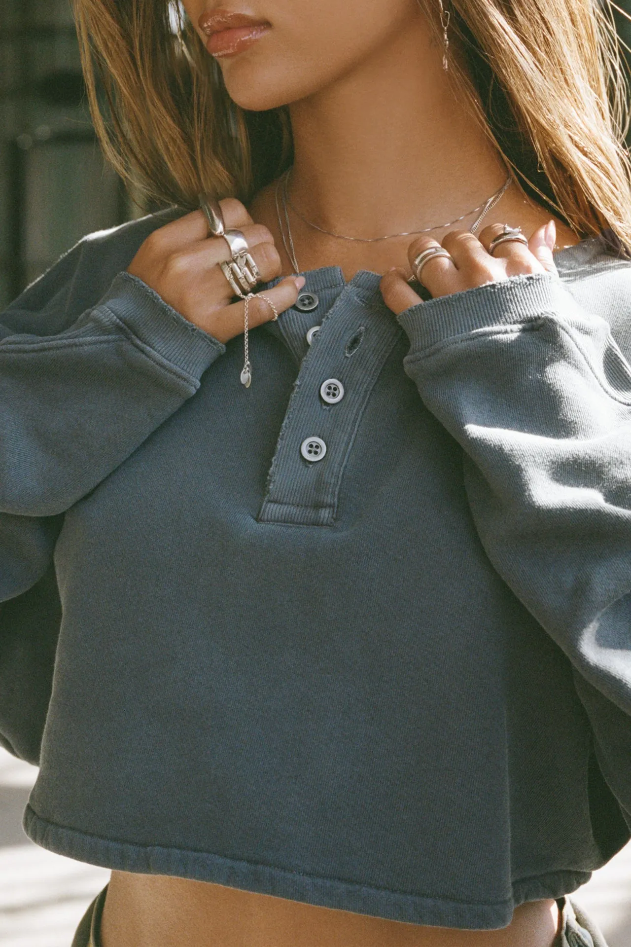 Henley Crop Sweatshirt