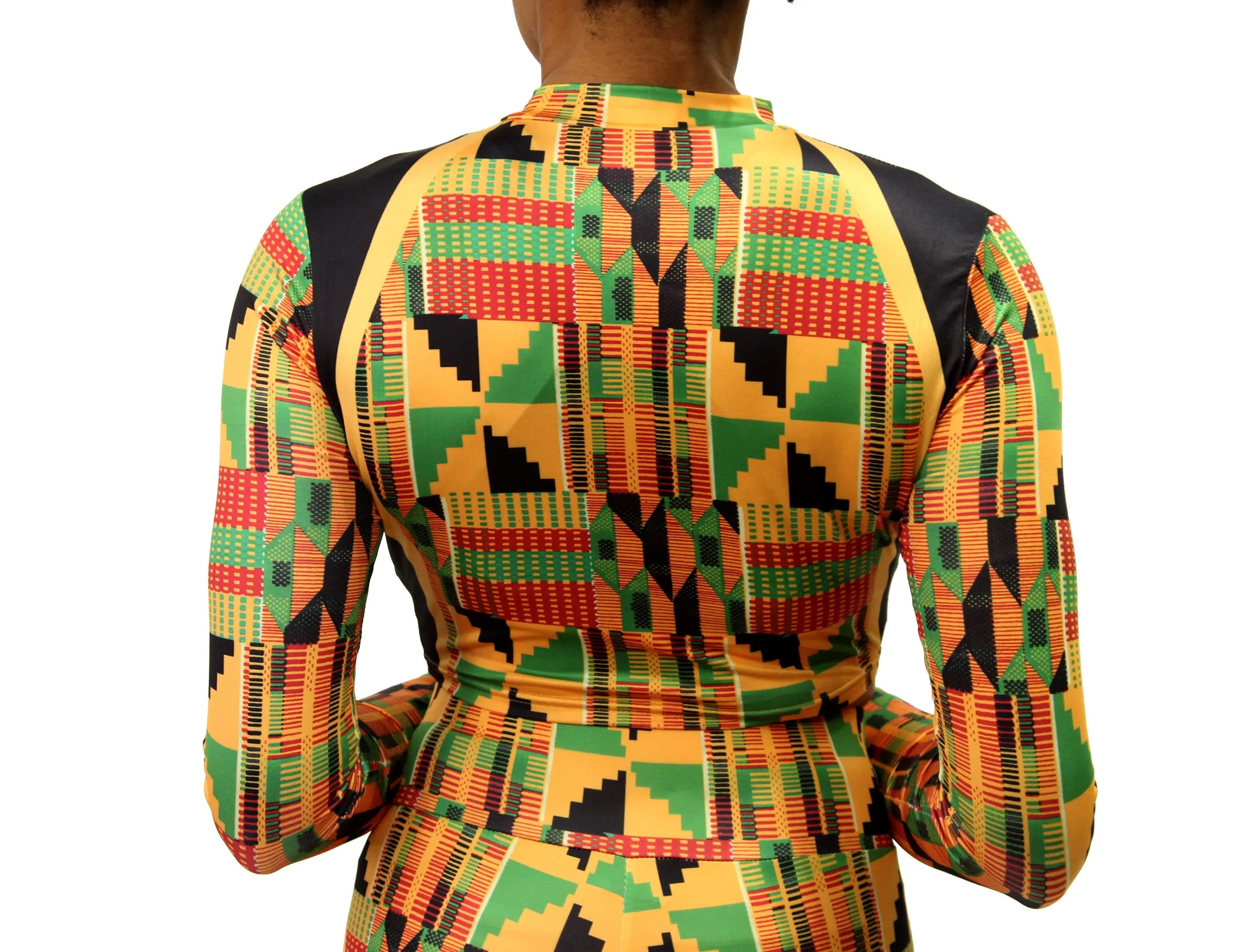 High Neck Kente Zip Up Crop Top